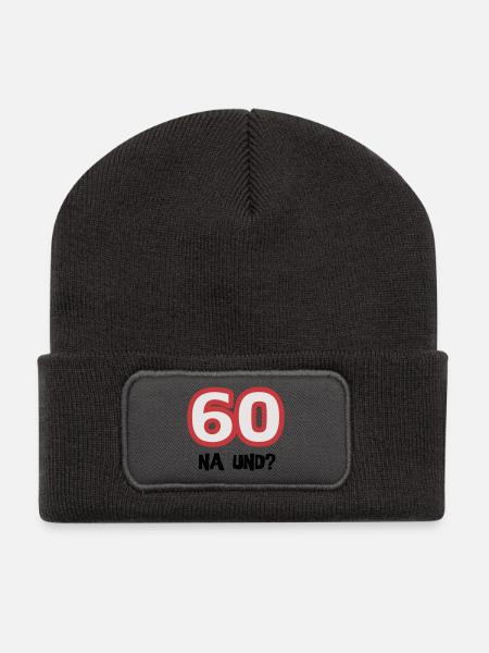 Zum 60. Geburtstag ein Shirt „60 na und?“ - Recycelte Patch Beanie - Dunkelgrau