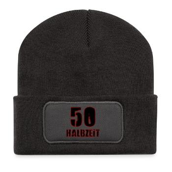 Geburtstag 50 - Halbzeit - Recycelte Patch Beanie - Dunkelgrau - Vorne