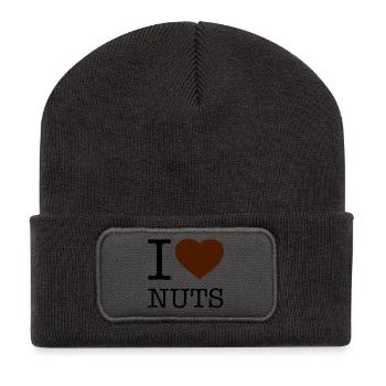 I LOVE NUTS Nüsse - Recycelte Patch Beanie - Dunkelgrau - Vorne