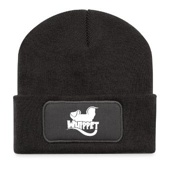 Whippet Silhouette - Weiß - Recycelte Patch Beanie - Dunkelgrau - Vorne