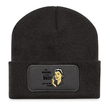 The mummy is the boss and I am the mummy! - Recycelte Patch Beanie - Dunkelgrau - Vorne