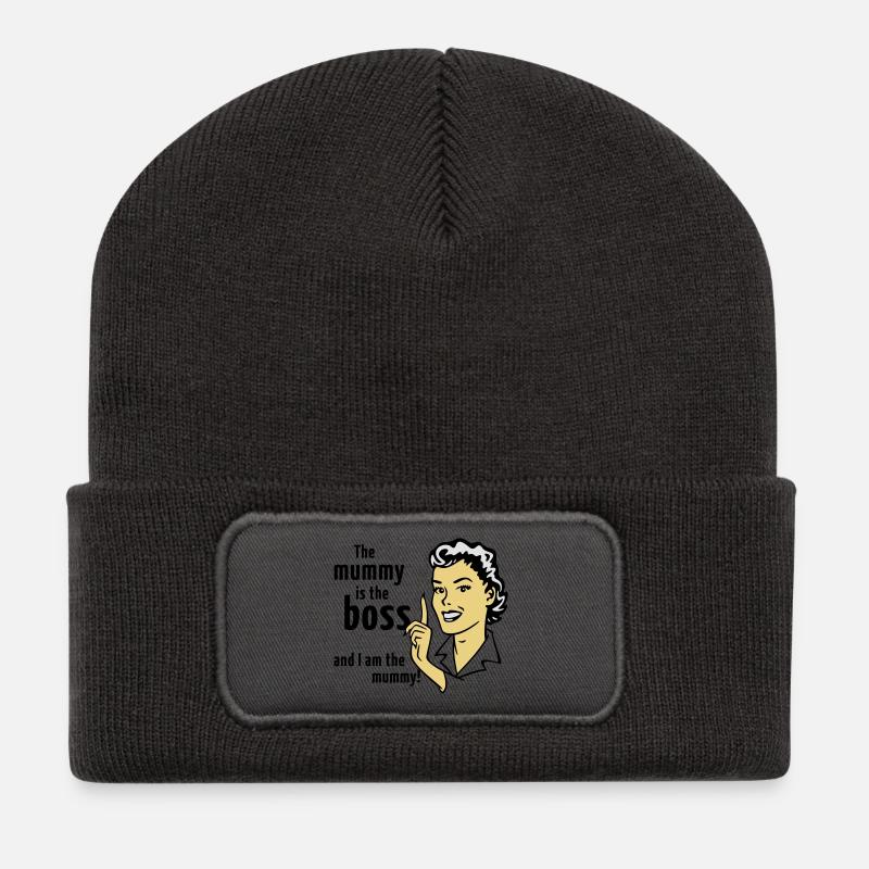 The mummy is the boss and I am the mummy! - Recycelte Patch Beanie - Dunkelgrau