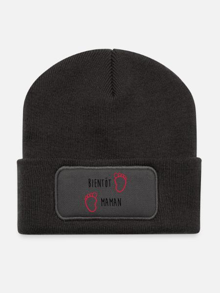 Bientôt Maman / Bébé / Naissance / Enceinte / Baby - Beanie recyclé à patch - charbon
