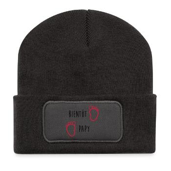 Bientôt Papy / Grand Pere / Naissance / Bébé - Beanie recyclé à patch - charbon - Devant