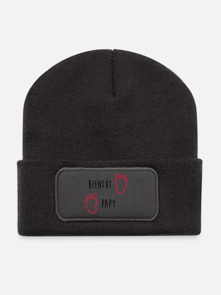 Bientôt Papy / Grand Pere / Naissance / Bébé - Beanie recyclé à patch - charbon