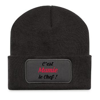 C'est Mamie le Chef ! Mamt Naissance Bébé Enfant - Beanie recyclé à patch - charbon - Devant