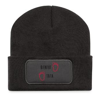 Tante / Tata / Marraine / Oncle / Nourrice / Bébé - Beanie recyclé à patch - charbon - Devant