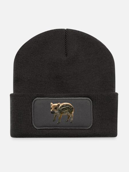 Frischling Wildschwein Digital Art - Recycelte Patch Beanie - Dunkelgrau