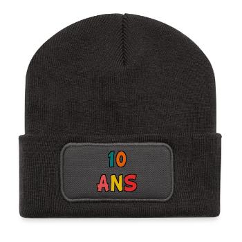 10 Ans. HAPPY BIRTHDAY. JOYEUX ANNIVERSAIRE. - Beanie recyclé à patch - charbon - Devant