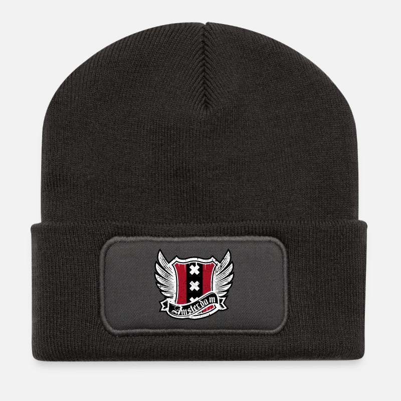 Winged Amsterdam Crest - Recycled Patch Beanie - dark grey