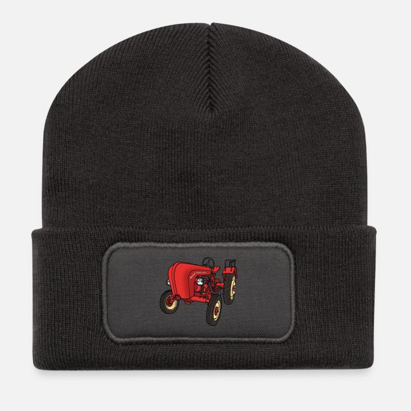 Roter Trecker - Recycelte Patch Beanie - Dunkelgrau