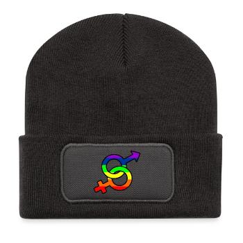 Gender hetero logo with rainbow - Recycled Patch Beanie - dark grey - Front