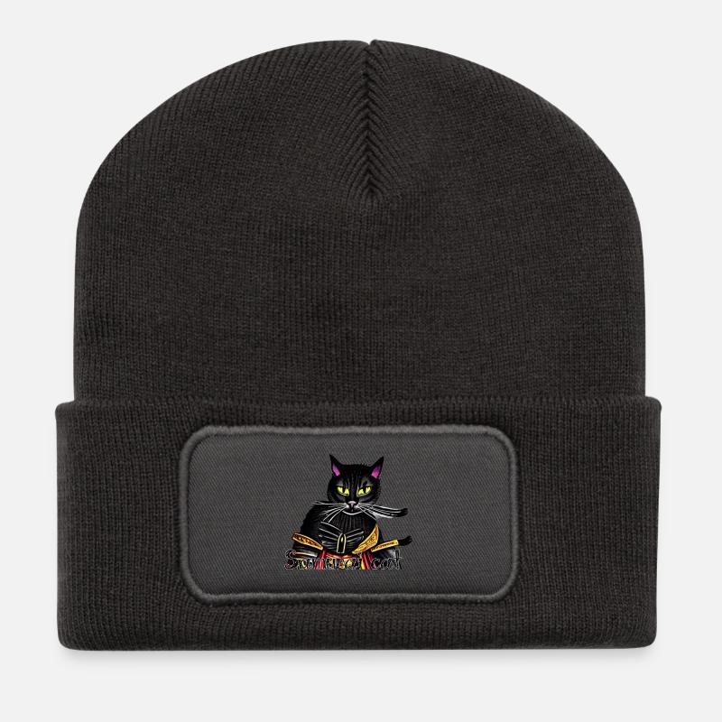 Samurai cat with gold armor - Recycled Patch Beanie - dark grey