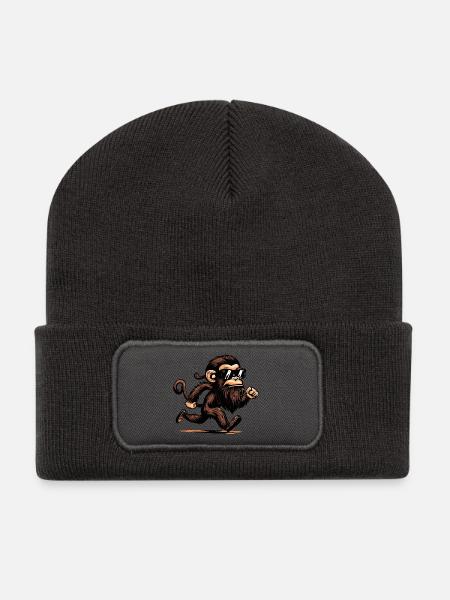 Laufender Affe - Recycelte Patch Beanie - Dunkelgrau