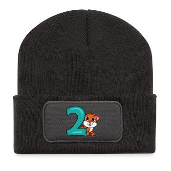 2 birthday 2 years old with animal motif - two - Recycled Patch Beanie - dark grey - Front