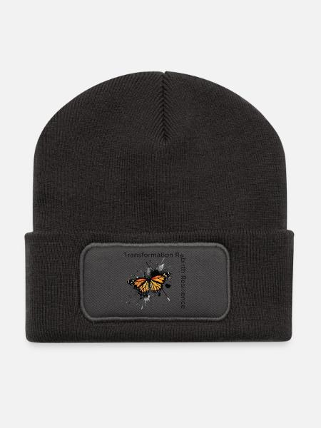 Schmetterling - Transformation, Wiedergeburt, Resilienz - Recycelte Patch Beanie - Dunkelgrau