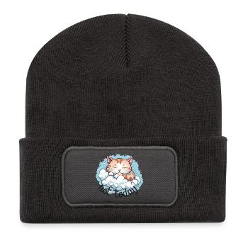 Sleeping cat, funny cat humor - Recycled Patch Beanie - dark grey - Front