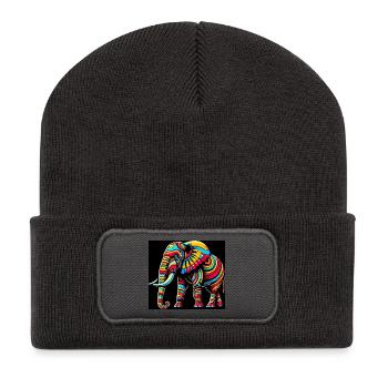 Éléphant Pop Art - Beanie recyclé à patch - charbon - Devant
