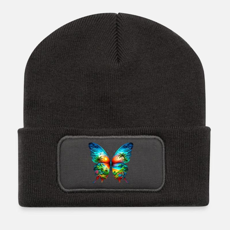 Schmetterling - Recycelte Patch Beanie - Dunkelgrau