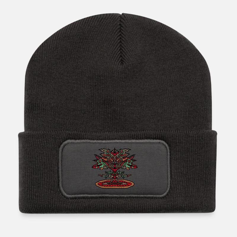 Totem-Drachen Mandala Psychedelisch - Recycelte Patch Beanie - Dunkelgrau