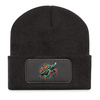 Tortue - Beanie recyclé à patch - charbon - Devant