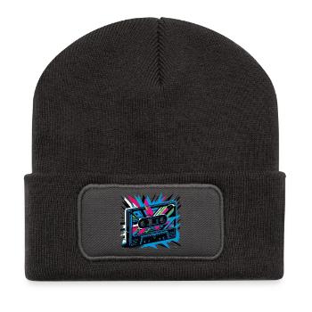Music cassette in retro style 80s and 90s style - Recycled Patch Beanie - dark grey - Front