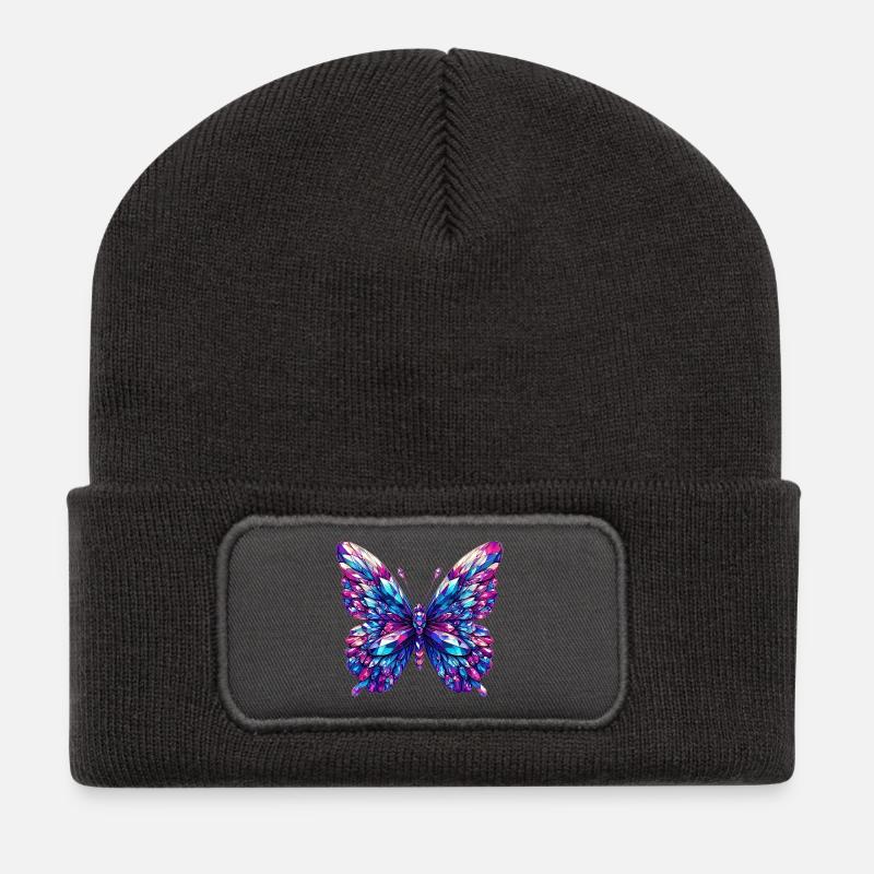 Kristall-Schmetterling - Recycelte Patch Beanie - Dunkelgrau