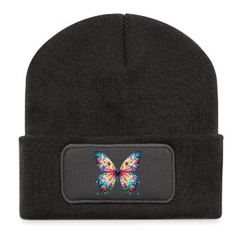 Schmetterling - Recycelte Patch Beanie - Dunkelgrau - Vorne