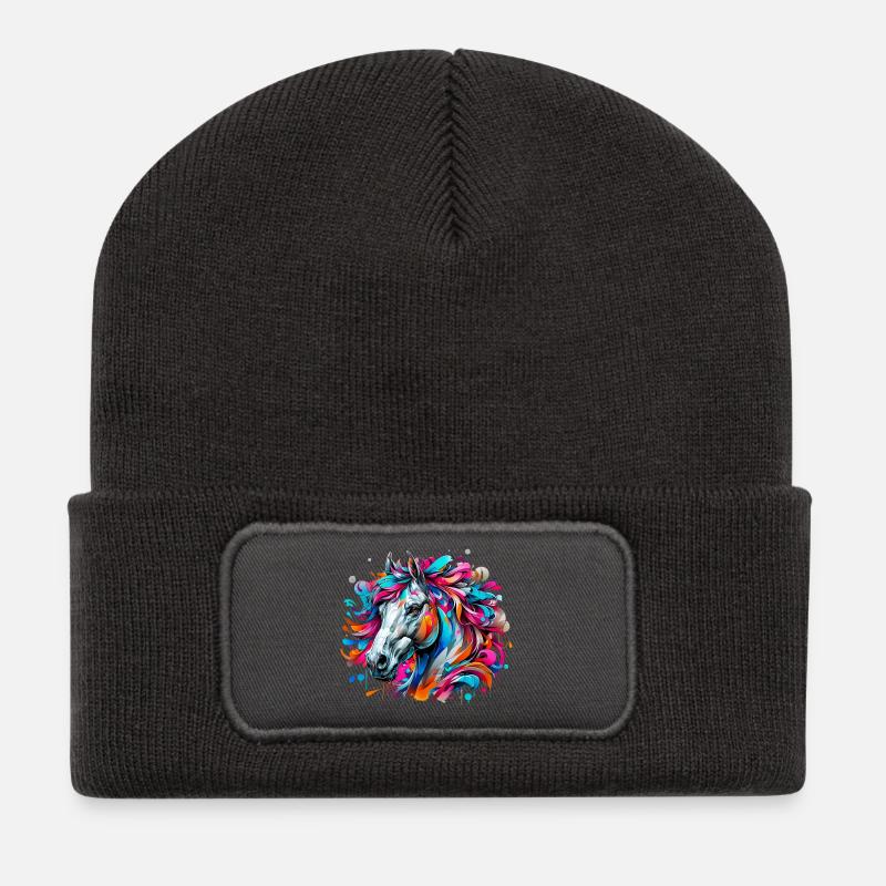 Pferd - Recycelte Patch Beanie - Dunkelgrau