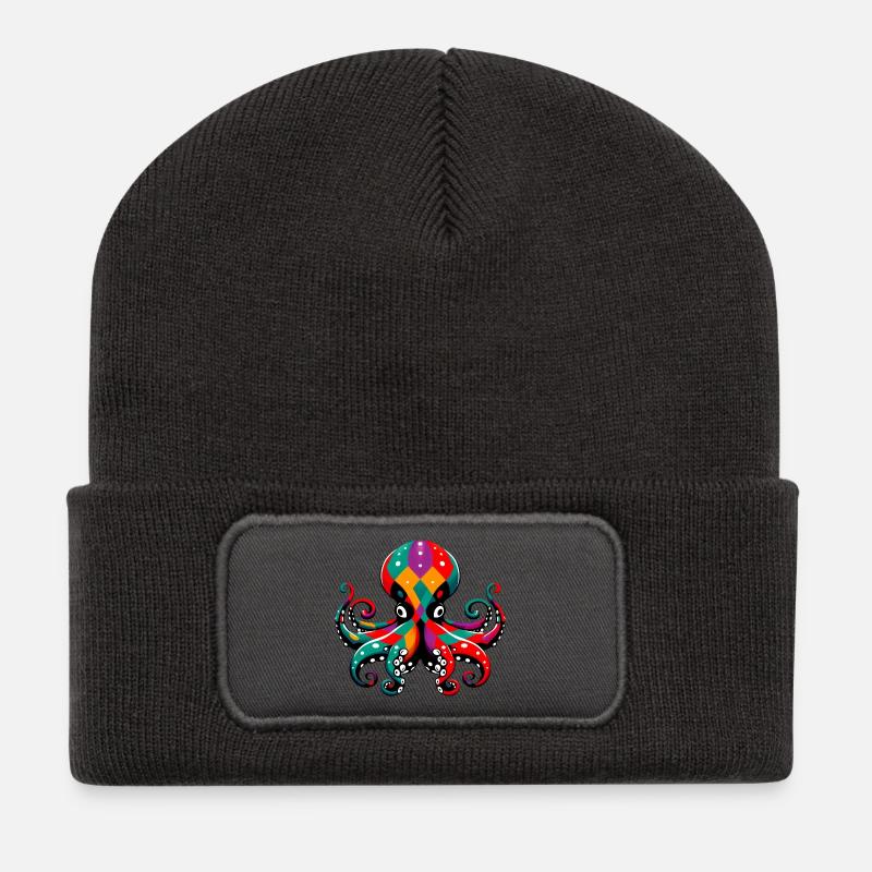 Pieuvre arlequin - Beanie recyclé à patch - charbon