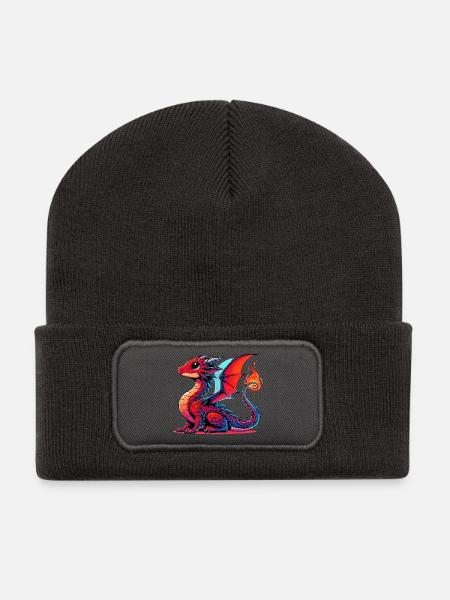Drache - Recycelte Patch Beanie - Dunkelgrau