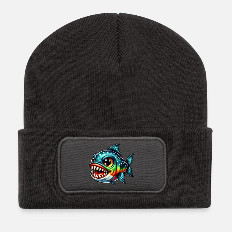 Piranha - Recycelte Patch Beanie - Dunkelgrau