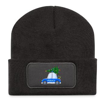 Polizeiauto Police Weihnachten - Recycelte Patch Beanie - Dunkelgrau - Vorne