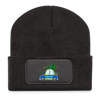Polizeiauto Weihnachten Blau Gelb - Recycelte Patch Beanie - Dunkelgrau - Vorne