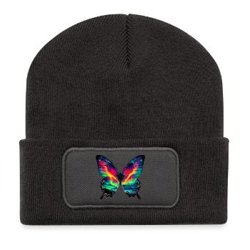 Schmetterling - Recycelte Patch Beanie - Dunkelgrau - Vorne