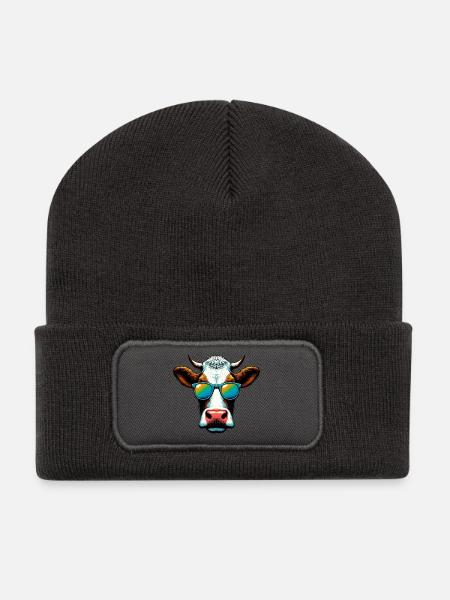 Kuh - Recycelte Patch Beanie - Dunkelgrau