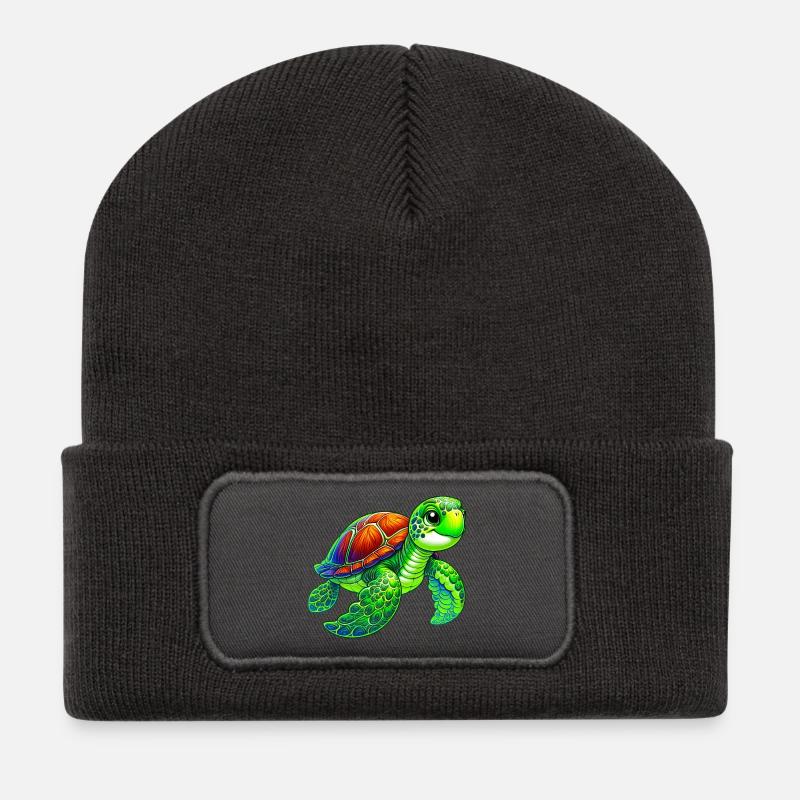 Schildkröte - Recycelte Patch Beanie - Dunkelgrau