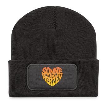 Sonne im Herzen - Recycelte Patch Beanie - Dunkelgrau - Vorne
