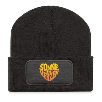 Sonne im Herzen - Recycelte Patch Beanie - Dunkelgrau - Vorne