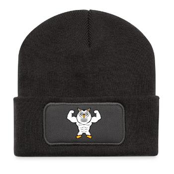 Owl Bodybuilder Muscles Biceps Poses Gym Rat Cool - Recycled Patch Beanie - dark grey - Front