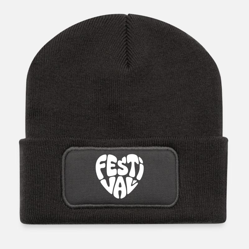 Festival Herz Form Musik Herzform Party Feiern - Recycelte Patch Beanie - Dunkelgrau