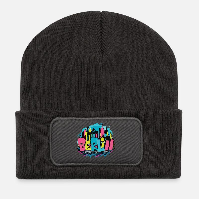 Berlin Streetart Logo Aufkleber Graffiti - Recycelte Patch Beanie - Dunkelgrau