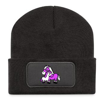 2 Mignon Chevaux Enfant Famille Maman Papa Maman Père - Beanie recyclé à patch - charbon - Devant