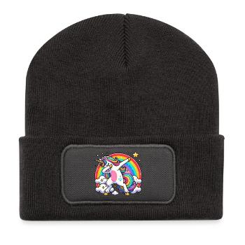 Dabbing Einhorn Regenbogen Unicorn Kinder - Recycelte Patch Beanie - Dunkelgrau - Vorne