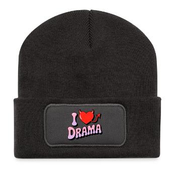 I Love Drama. Funny Devil Heart Vintage 70s Style - Recycled Patch Beanie - dark grey - Front