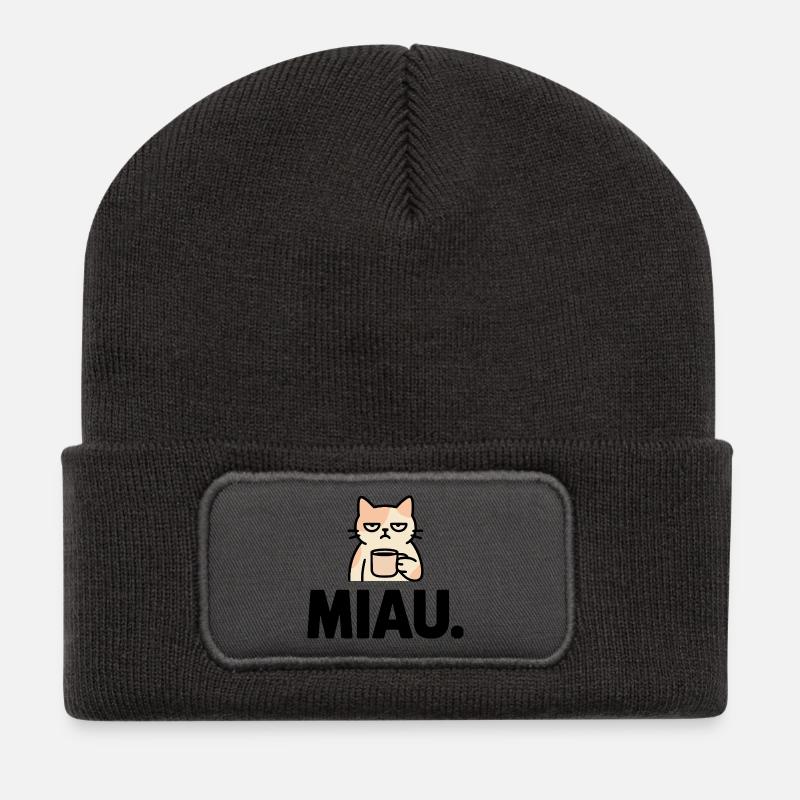 Miau Morgenmuffel - Recycelte Patch Beanie - Dunkelgrau