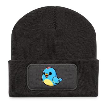 Fröhlicher Blauer Vogel Cartoon - Recycelte Patch Beanie - Dunkelgrau - Vorne
