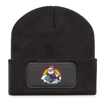 Piranha Fische Weihnachtsmann Weihnachten - Recycelte Patch Beanie - Dunkelgrau - Vorne