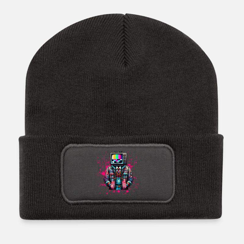 Retro Head - Recycled Patch Beanie - dark grey