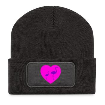 Flamingos - Recycelte Patch Beanie - Dunkelgrau - Vorne